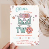 Groovy Retro Smile Flowers 2e Verjaardag Uitnodigi Kaart