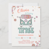 Groovy Retro Smile Flowers 3e Verjaardag uitnodigi Kaart (Voorkant)