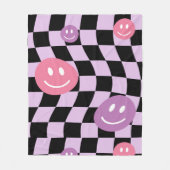 Groovy Retro Smiley Checkerboard, Y2K 90s Fleece Deken (Voorkant)