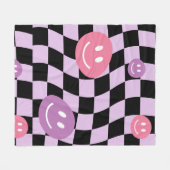 Groovy Retro Smiley Checkerboard, Y2K 90s Fleece Deken (Voorkant (Horizontaal))