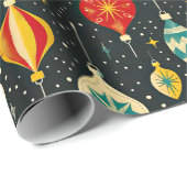 Groovy Retro Snowy Night Kerstversiering Cadeaupapier (Rol Hoek)