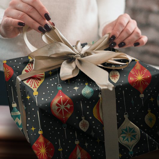 Groovy Retro Snowy Night Kerstversiering Cadeaupapier