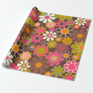 Groovy Retro  Stijl 60s 70s Bloemenpatroon Cadeaupapier