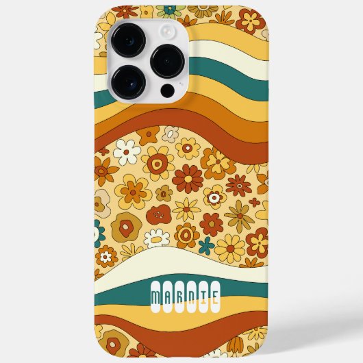 Groovy Retro Streep Flower Child Monogram Naam Case-Mate iPhone Case (Achterkant)