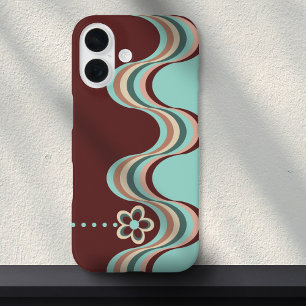 Groovy Retro Style Wavy Lines Flower iPhone 16 Hoesje