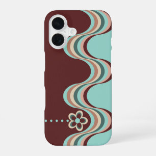 Groovy Retro Style Wavy Lines Flower iPhone 16 Hoesje