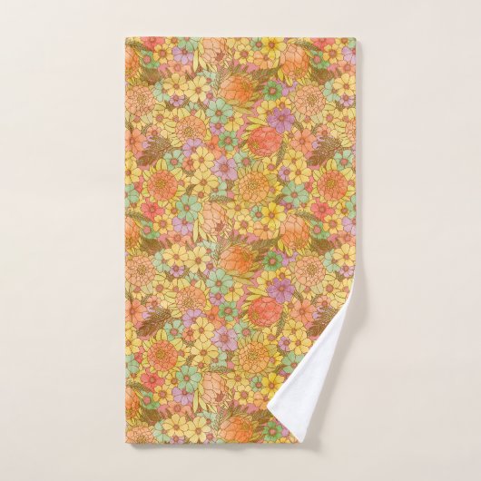Groovy Retro Summertime Protea en Daisy Pattern Bad Handdoek (Handdoek)