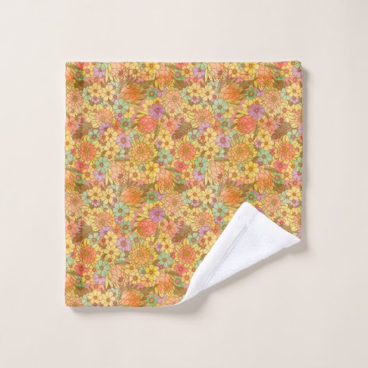 Groovy Retro Summertime Protea en Daisy Pattern Bad Handdoek (Wasdoekje)