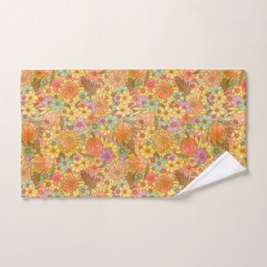 Groovy Retro Summertime Protea en Daisy Pattern Bad Handdoek (Handdoek)