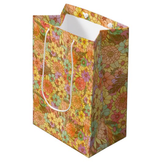 Groovy Retro Summertime Protea en Daisy Pattern Medium Cadeauzakje (Voorkant Gekanteld)