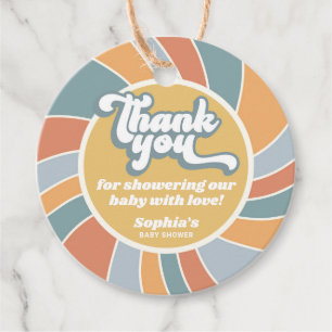 Groovy Retro Sunshine Baby shower Dank u Bedankjes Labels