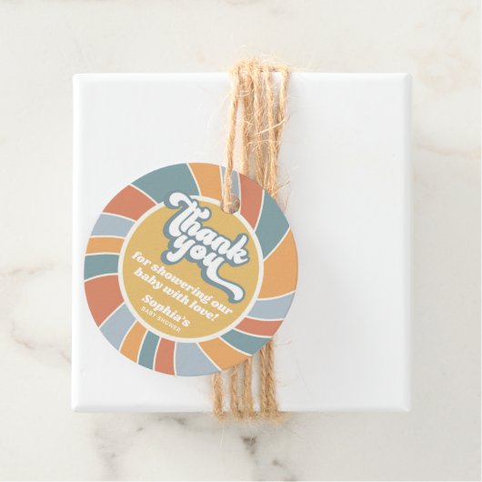Groovy Retro Sunshine Baby shower Dank u Bedankjes Labels (In situ)