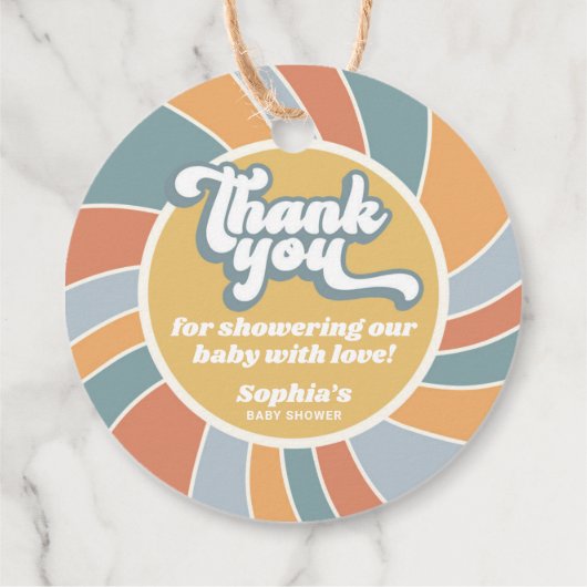 Groovy Retro Sunshine Baby shower Dank u Bedankjes Labels (Achterkant)