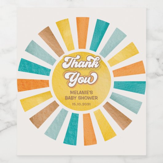 Groovy Retro Sunshine Boy Baby shower Favors Wijn Etiket (Enkel label)