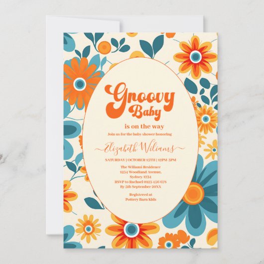Groovy Retro Sunshine Daisy Baby shower Kaart (Voorkant)
