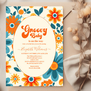 Groovy Retro Sunshine Daisy Baby shower Kaart