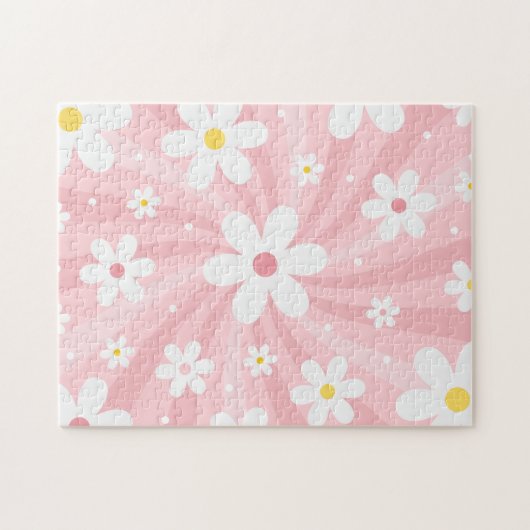 Groovy Retro Sunshine & Daisy Floral Pattern 60s Legpuzzel (Horizontaal)