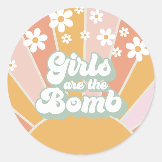 Groovy Retro Sunshine Girls zijn de Bomb Ronde Sticker (Voorkant)