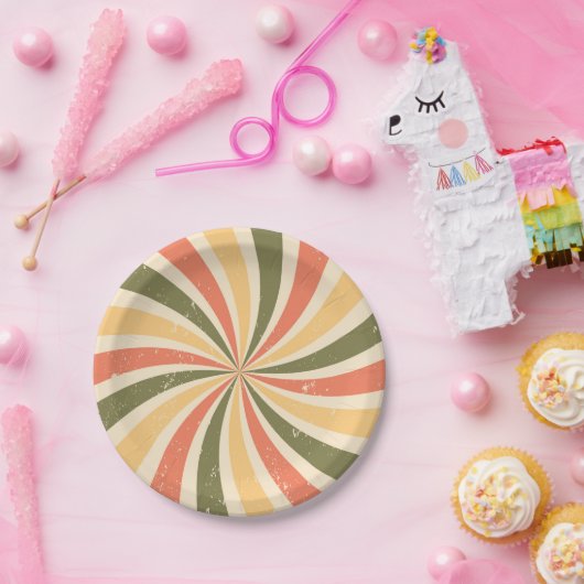 Groovy retro swirl burst papieren bordje (Feest)