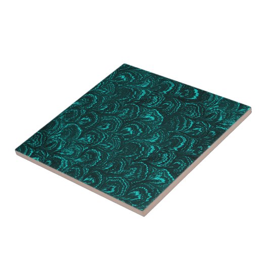 Groovy Retro Swirls Blauwgroen Turquoise Trivet Ti Tegeltje (Zijkant)