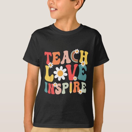 Groovy Retro Teach Love Inspire Back to School Tea T-shirt (Voorkant)