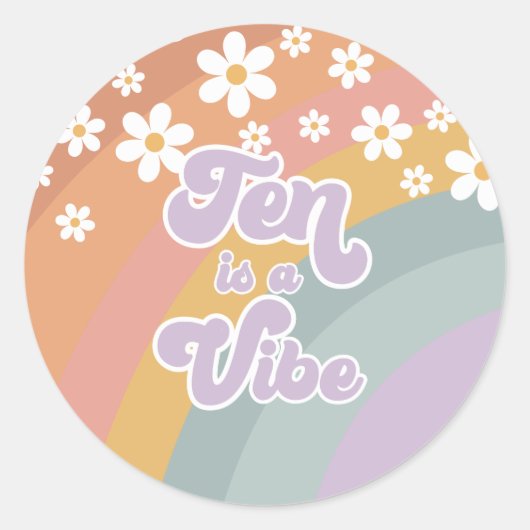 Groovy Retro Ten is een Vibe Rainbow Ronde Sticker (Voorkant)