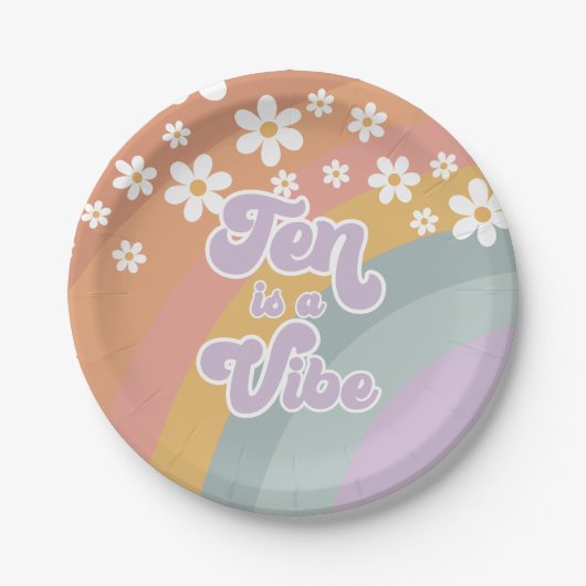 Groovy Retro Ten is een Vibe Regenboog Papieren Bo Bordje (Voorkant)