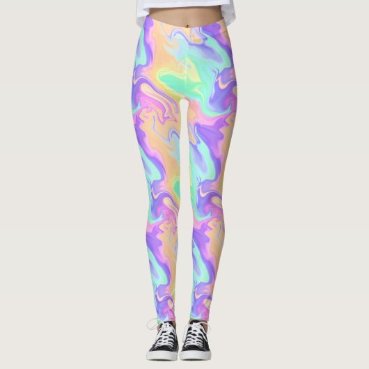 Groovy Retro Tie Dye Pastel Marble Swirl Leggings (Voorkant)