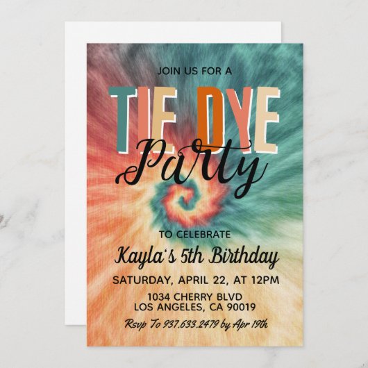 Groovy Retro Tie Dye Verjaardag Uitnodiging (Voorkant / Achterkant)