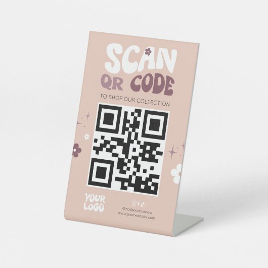 Groovy Retro Trendy Social Media Website QR Code Reclamebord Met Voetstuk (Voorkant)