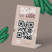 Groovy Retro Trendy Social Media Website QR Code Reclamebord Met Voetstuk
