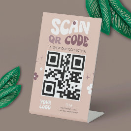 Groovy Retro Trendy Social Media Website QR Code Reclamebord Met Voetstuk