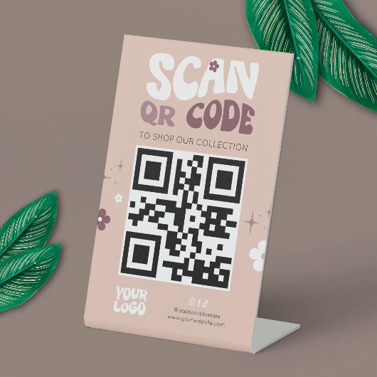 Groovy Retro Trendy Social Media Website QR Code Reclamebord Met Voetstuk