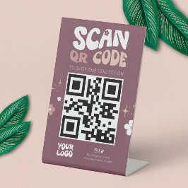 Groovy Retro Trendy Social Media Website QR Code Reclamebord Met Voetstuk