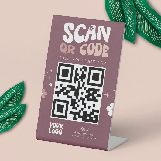 Groovy Retro Trendy Social Media Website QR Code Reclamebord Met Voetstuk