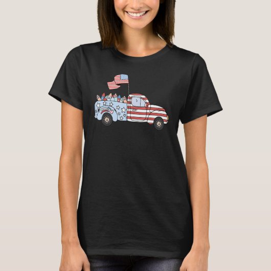 Groovy Retro Truck 4th Of July Fireworks Patriotic T-shirt (Voorkant)