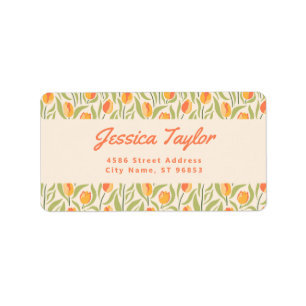 Groovy Retro Tulip Floral Return Address Etiket