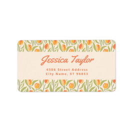 Groovy Retro Tulp Bloem Retouradres Etiket