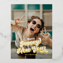 Groovy Retro Typografie Happy Nieuwjaar