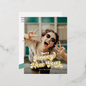 Groovy Retro Typografie Happy Nieuwjaar Folie Feestdagen Briefkaart (Voorkant / Achterkant)