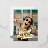Groovy Retro Typografie Kerstgoud Folie Feestdagen Briefkaart (Voorkant / Achterkant)
