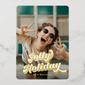 Groovy Retro Typografie met goud Folie Feestdagenkaart (Voorkant)