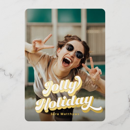 Groovy Retro Typografie met goud Folie Feestdagenkaart (Voorkant)