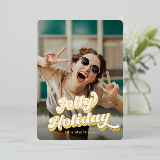 Groovy Retro Typografie met goud Folie Feestdagenkaart (Staand Voorkant)