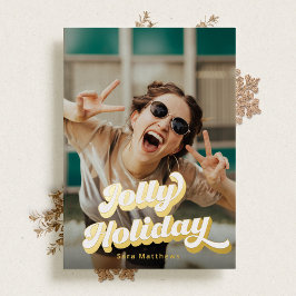 Groovy Retro Typografie met goud Folie Feestdagenkaart