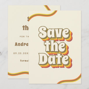 Groovy Retro Typografie & Regenboog Strepen 60s 70 Save The Date