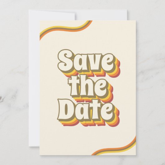 Groovy Retro Typografie & Regenboogstripes 60-70-j Save The Date (Voorkant)