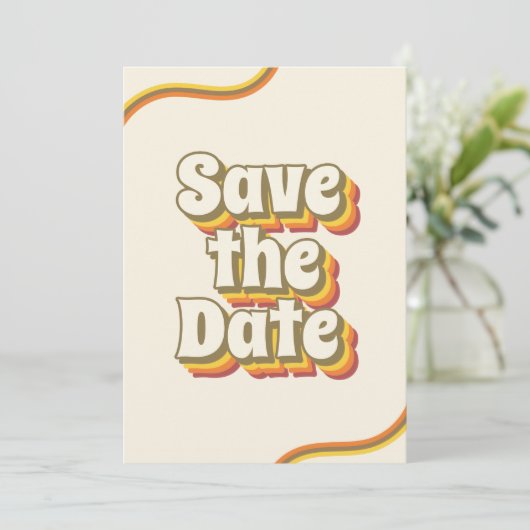 Groovy Retro Typografie & Regenboogstripes 60-70-j Save The Date (Staand voorkant)