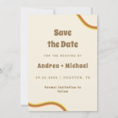 Groovy Retro Typografie & Regenboogstripes 60-70-j Save The Date (Achterkant)