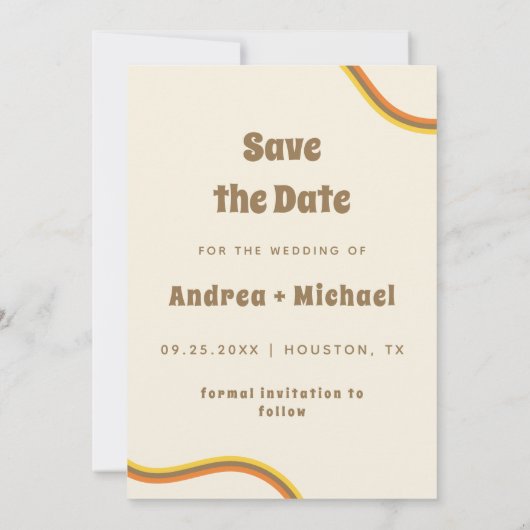 Groovy Retro Typografie & Regenboogstripes 60-70-j Save The Date (Achterkant)